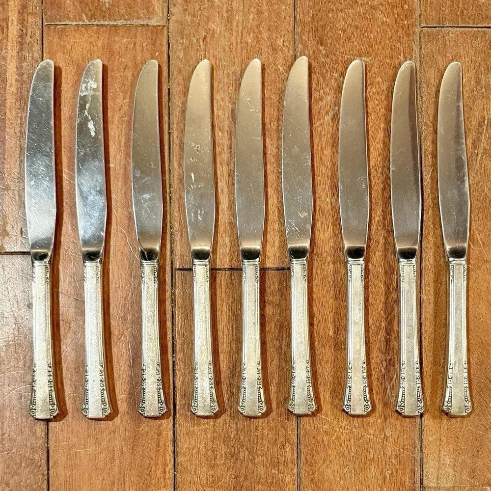 SETof9 VTG 1881 Rogers‎ Oneida Silverplate Stainless DEL MAR Dinner Knives 9